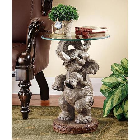 DESIGN TOSCANO Good Fortune Elephant Sculpture Glass-Topped Table EU32144
